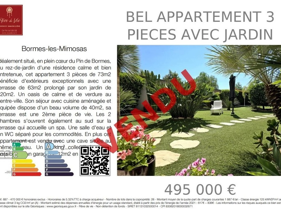 Vente Appartement Bormes-les-Mimosas  495 000 €